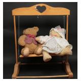 Wooden Doll Swing With Teddy Bears(3)