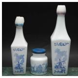 White Glass Windmill D-126 Liquor Bottles + (3)