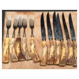 Solingen SS Carved Antler Handle Cutlery Set