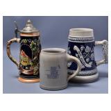German Pewter Lid & Stoneware Beer Steins