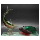 Murano Blown Glass Dish & Statue Figurine
