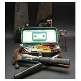 Vint. Tool Box, Saws & Tools +(30)