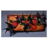 Unique Folk Art Black Birds & Apples Wall Art
