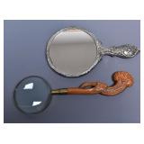 Magnifying Glass & Silver Plate Hand Mirror