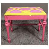 Vintage Hand Painted Turned Wood Vanity Bench