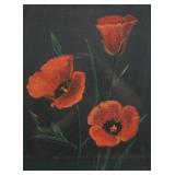 Original Framed Red Poppy Pastel On Board