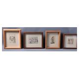 Antique Framed Graphite & Watercolor Art (4)