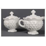 Fenton Milk Glass Hobnail Sugar & Cream Jar