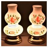 Hand Painted Floral Milk Glass Hurricane Lamp (2)