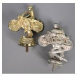 Gold, Chrome Motorcycle Rider Hood Ornaments (2)
