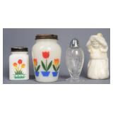 Belleek Salt & Pepper Shakers & Fire King Creamer