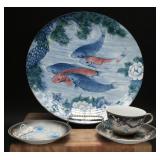Vintage Japanese Koi Plate & Dragon Tea Set (4)