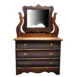 Vintage Oak Wood Portable Mirrored Butler Chest