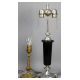 Rare Vin. Art Deco Black Glass, Aluminum Lamp+ (2)