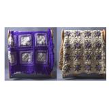 Vintage Purple Rose & Purple/White Knitted Blanket