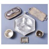 Silver Toned Butter Dish, Bowls, Trays(6)