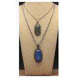 Large Gemstone Pendants w/ Chains (2)