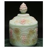 Rare Fenton Grape & Cable Lotus Mist Burmese Jar