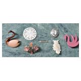 Mid Century Lucite Swan & Celluloid Pins Brooches