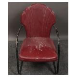 Retro Red Metal Clam Shell Patio Chair