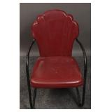 Retro Red Metal Clam Shell Patio Chair