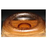 Peach Amber Rolled Edge Floral Etched Bowl