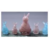 Glass Purple, Blue Rabbit Sculpture Set (5)