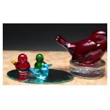 Fenton Glass Ruby Bird & Mini Glass Birds/Mirror(2