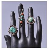 Native American Turquoise and Coral Rings (3)