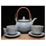Vintage Blue Glazed Ceramic Tea Set (5)