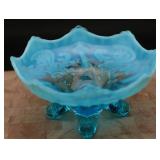 Dugan Blue Inverted Fan & Feather Footed Bowl