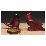 Ward Blown Glass Cardinal Candle Holder Signed+(2)