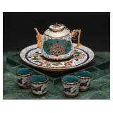 Teal Rose & Gold Miniature Tea Set (6)
