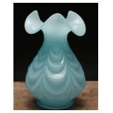 Fenton Baby Blue Overlay Drapery Vase