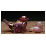 Fenton Pink Glass Chickadee & Mini Duck (2)