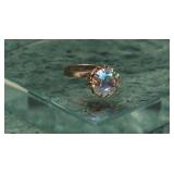 Vermeil Sterling w/Vitrail Stone Silver Ring 4.46g