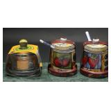 Ceramic Jam Jars w/ Spoons & Glass Butter Dish