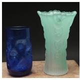 Blenko Cobalt Dimple Tumbler & Bomboniera Vase (2)