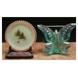 Fenton Mini Winter Plate & 1990s  Buttery Figurine