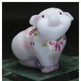 Fenton Burmese Glass Pig Hand Painted Figurine