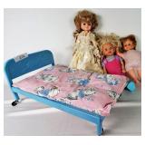 Vintage Dolls (3) & Doll Bed