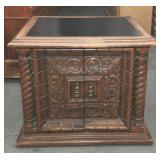 Vintage Wood Side Table With Brass Finials