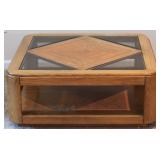 Retro Oak Coffee Table w/ Triangular Smoky Glass