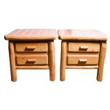 Handmade Pine & Tile Nightstand End Tables (2)