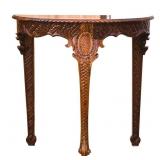 Carved Walnut Half Moon Entry Console Table