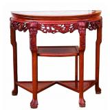 Antique Chinese Rosewood Marble Top Demilune Table