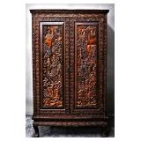 Thai Hand Carved Teak Cabinet w/ Base
