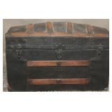 Antique Metal Covered Camelback Trunk