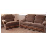 Retro Oak Trimmed Arm Chair & Love Seat (2)