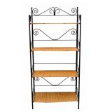 4 Tier Wrought Iron & Wicker Collapsible Shelf